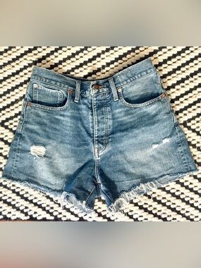 Madewell “The Dad Jean” Light Blue Distressed High-Rise Denim Shorts
